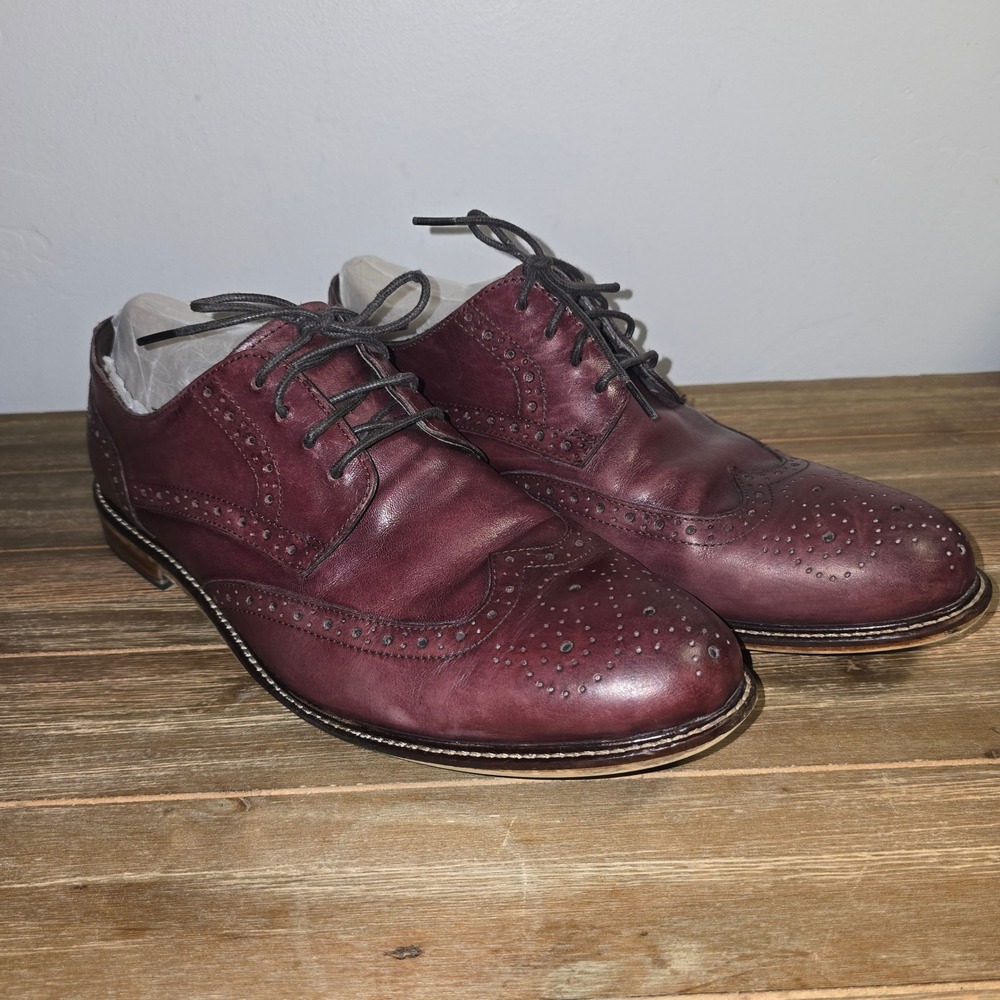 Joseph Abboud Oxford Mens 10W Burgundy Leather Wingtip Oxford Dress Shoes